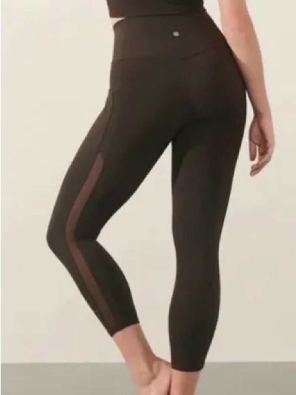 Athleta salutation stash mesh Leggings with Side Mesh Stripe truffle brown